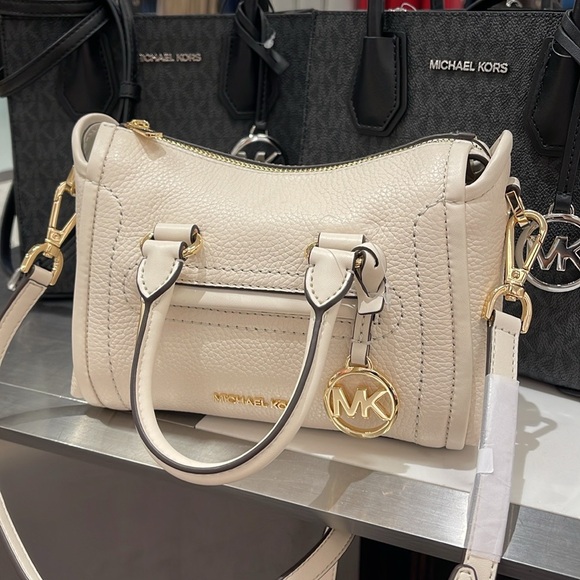 Michael Kors Carine Extra-Small Pebbled Leather Satchel Crossbody 
Light Cream - Picture 14 of 16